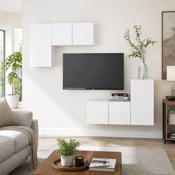 4 Piece Wall-Mounted TV Cabinet Set in White