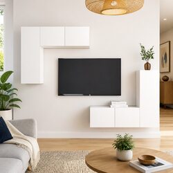 4-Piece White TV Cabinet Set for Wall Mounting
