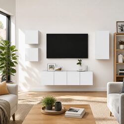 Wall-Mounted TV Cabinet Set, 5-Piece White Storage Unit