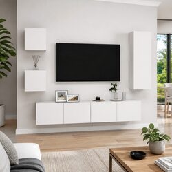 5-Piece White TV Cabinet Set for Wall Mounting