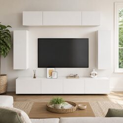 6-Piece Engineered Wood TV Cabinet Set in White