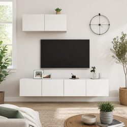 White Engineered Wood Wall-Mounted TV Cabinet Set Specifications