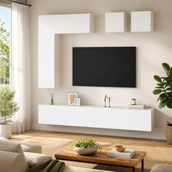 Wall-Mounted 8-Piece TV Cabinet Set with Storage