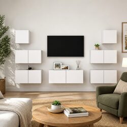 7 Piece Engineered Wood TV Cabinet Set in White
