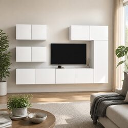 White Wall Mounted 6 Piece TV Cabinet Set for Storage