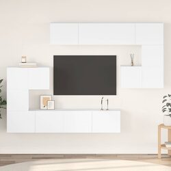 TV Cabinet Set 8 Piece White Wall Mounted Living Room Storage Compartments