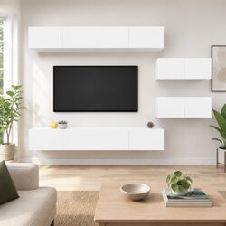 6-Piece Wall-Mounted TV Cabinet Set in White