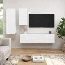 4 Piece TV Cabinet Set in White with Wall-Mounted Design