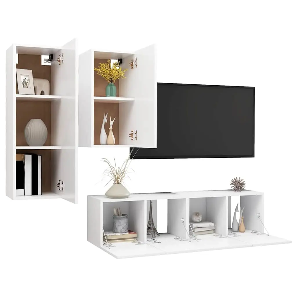 TV Cabinet Set Modern Wall Mounted Storage Unit 4 Piece White