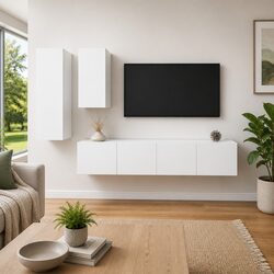 4 Piece Wall Mounted White TV Cabinet Set with Storage