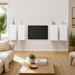 White Wall-Mounted TV Cabinet Set of 4 Pieces