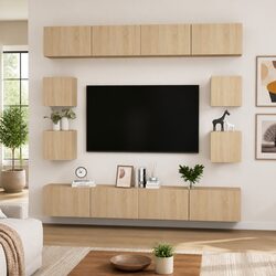 8 Piece Brown TV Cabinet Set with Wall-Mounted Design
