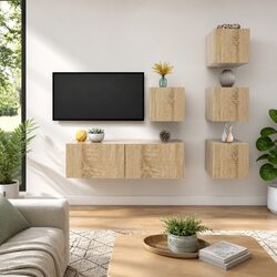 5 Piece Brown Wall-Mounted TV Cabinet Storage Unit