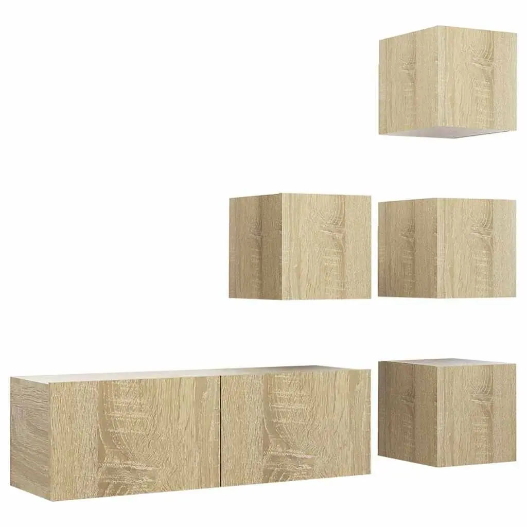 5 Piece Wall Mounted TV Cabinet Set Large Storage Space Brown