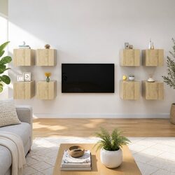 Wall-Mounted TV Cabinet Set - 8 Pieces, Brown