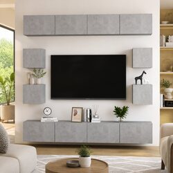 Engineered Wood 8-Piece Wall-Mounted TV Cabinet Set