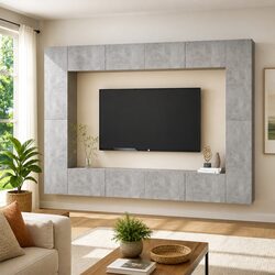 8 Piece Wall Mounted TV Cabinet Set in Grey