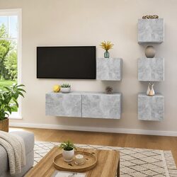 Contemporary 5 Piece Wall-Mounted TV Cabinet Set in Grey