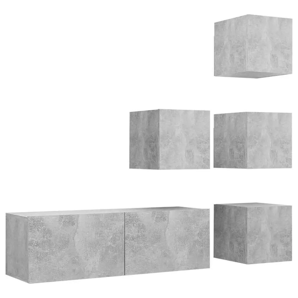 TV Cabinet Set Modern Wall Mounted Storage 5 Piece Grey