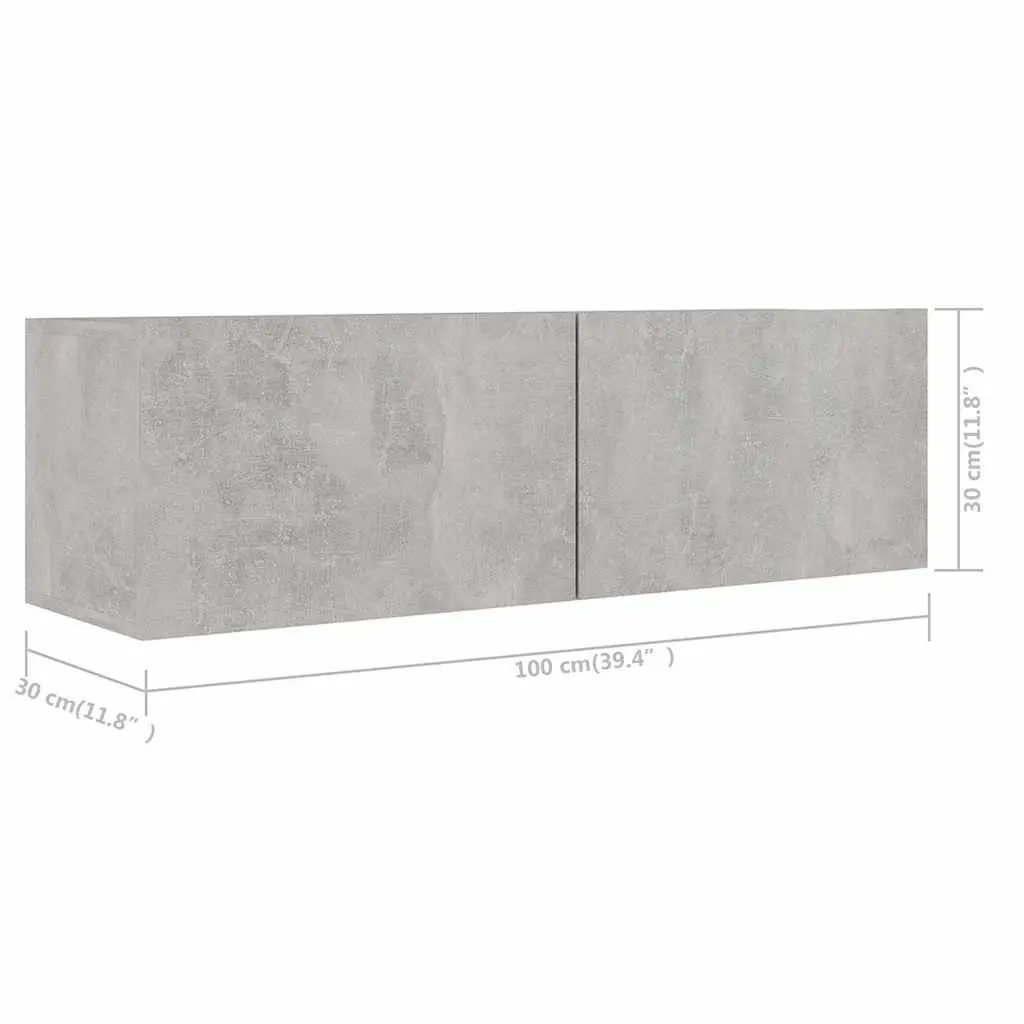 TV Cabinet Set Modern Wall Mounted Storage 5 Piece Grey