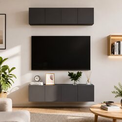 4-Piece High Gloss Grey Engineered Wood TV Cabinet Set