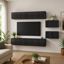 8 Piece Wall-Mounted Grey TV Cabinet Storage Set