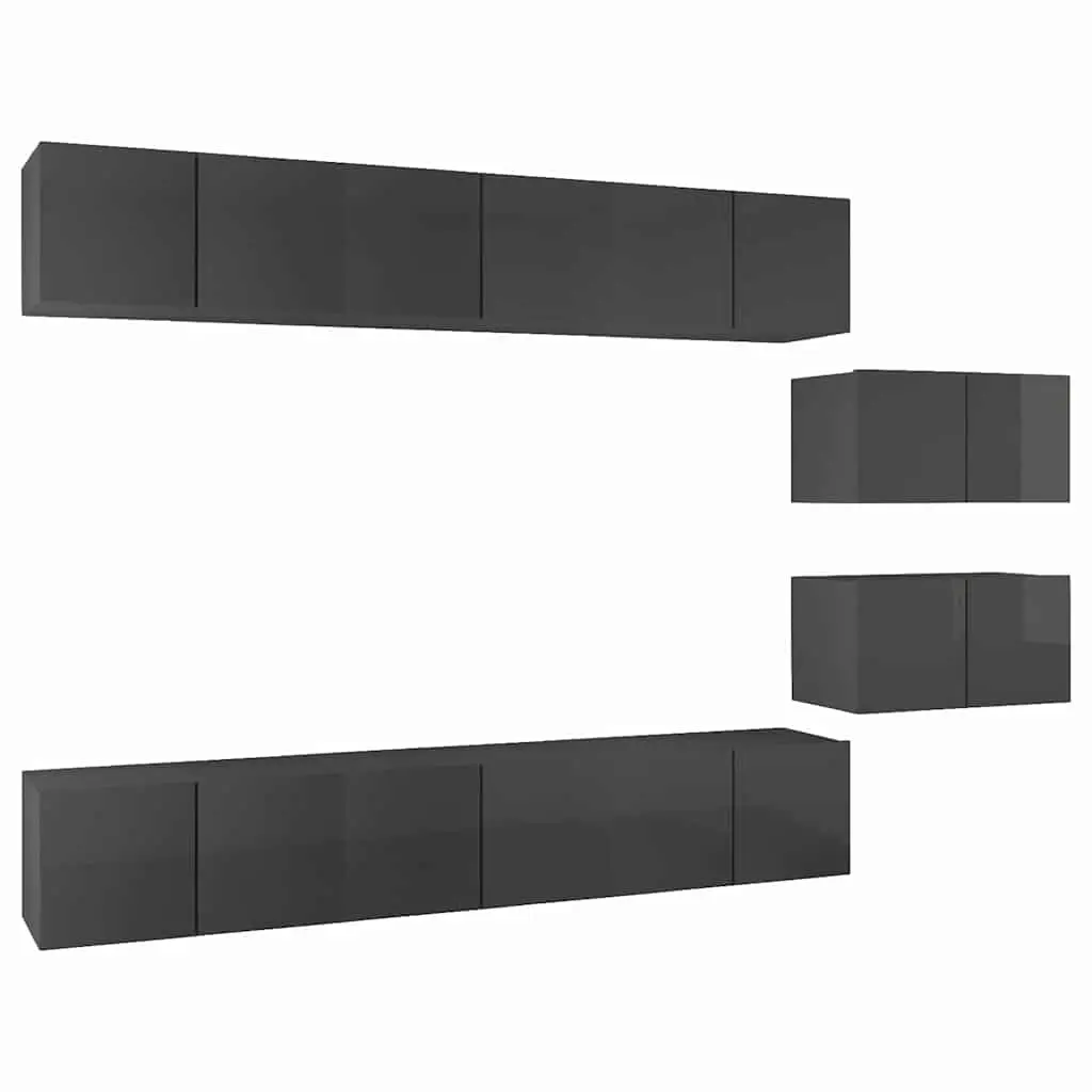 TV Cabinet Set Wall Mounted Storage Unit 8 Piece Grey