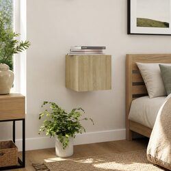 Wall-Mounted Bedside Cabinet in Sonoma Oak Brown