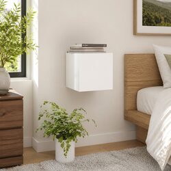 White Engineered Wood Wall-Mounted Bedside Cabinet