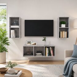Wall-Mounted TV Cabinet Set – 3 Pieces in Grey