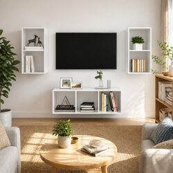 High Gloss White 3-Piece Wall-Mounted TV Cabinet Set