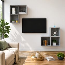 Grey Engineered Wood 4-Piece Wall-Mounted TV Cabinet Set