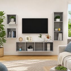 4 Piece Wall-Mounted TV Cabinet Set in Grey Engineered Wood