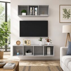 Grey Engineered Wood Wall-Mounted TV Cabinet Set