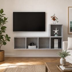 Two-Piece Wall Mounted TV Cabinet Set in Grey