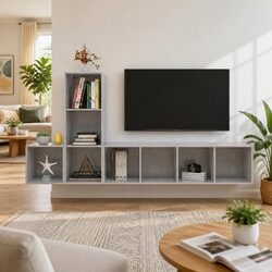 Wall-Mounted TV Cabinet Set: 3 Pieces in Grey Engineered Wood