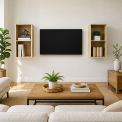 2-Piece Wall-Mounted TV Cabinet Set in Brown