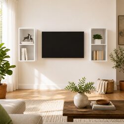 Wall-Mounted TV Cabinets Set: 2 Pieces in High Gloss White