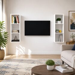 2-piece White Wall-mounted TV Cabinet Set for Storage