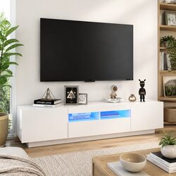 White TV Cabinet with Integrated RGB LED Lighting