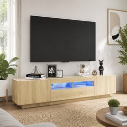 Media Storage Unit with LED Lights in Brown Wood