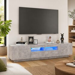 RGB LED Light TV Cabinet Grey Media Storage Unit 180cm