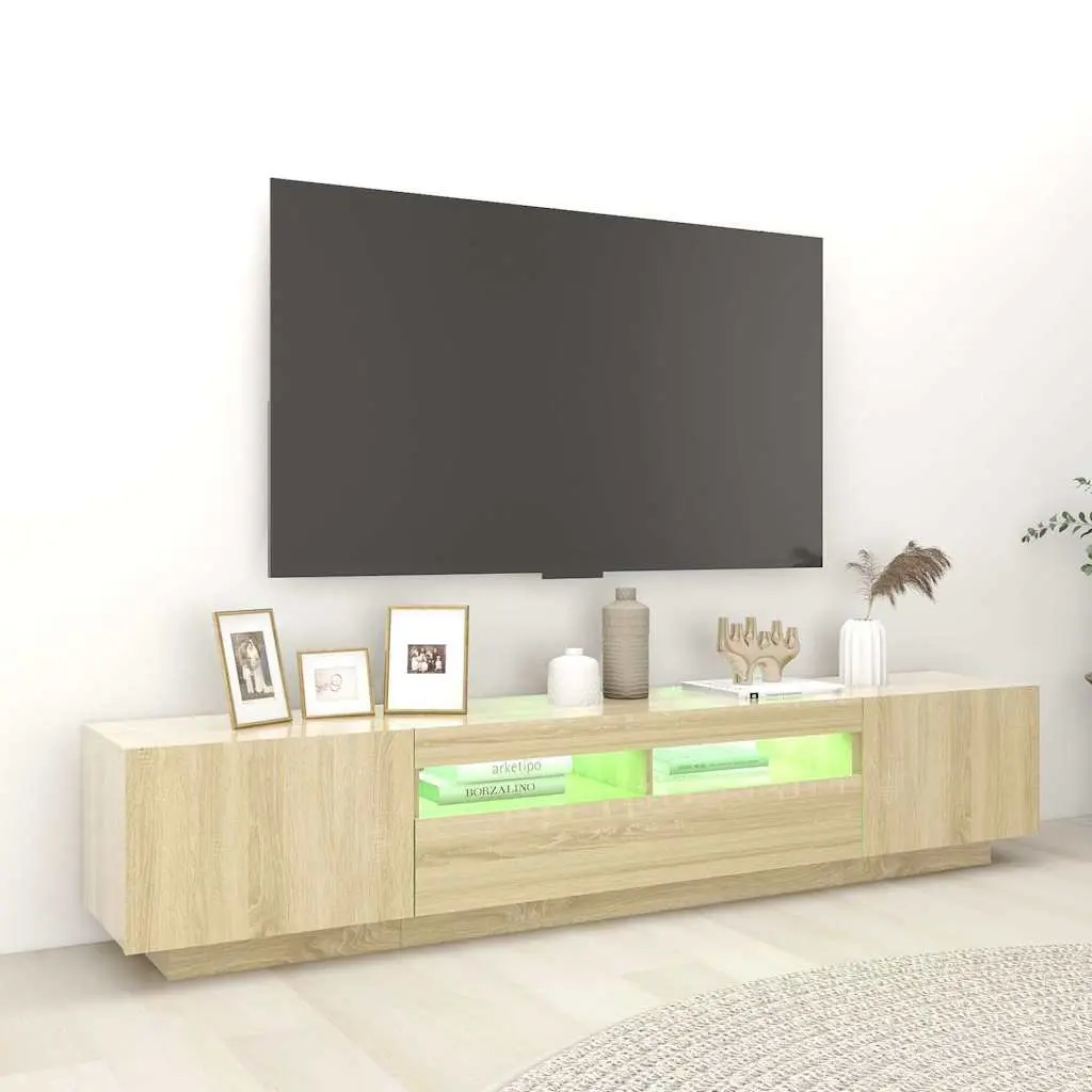 TV Cabinet with LED Lights Storage Unit Brown Sonoma Oak