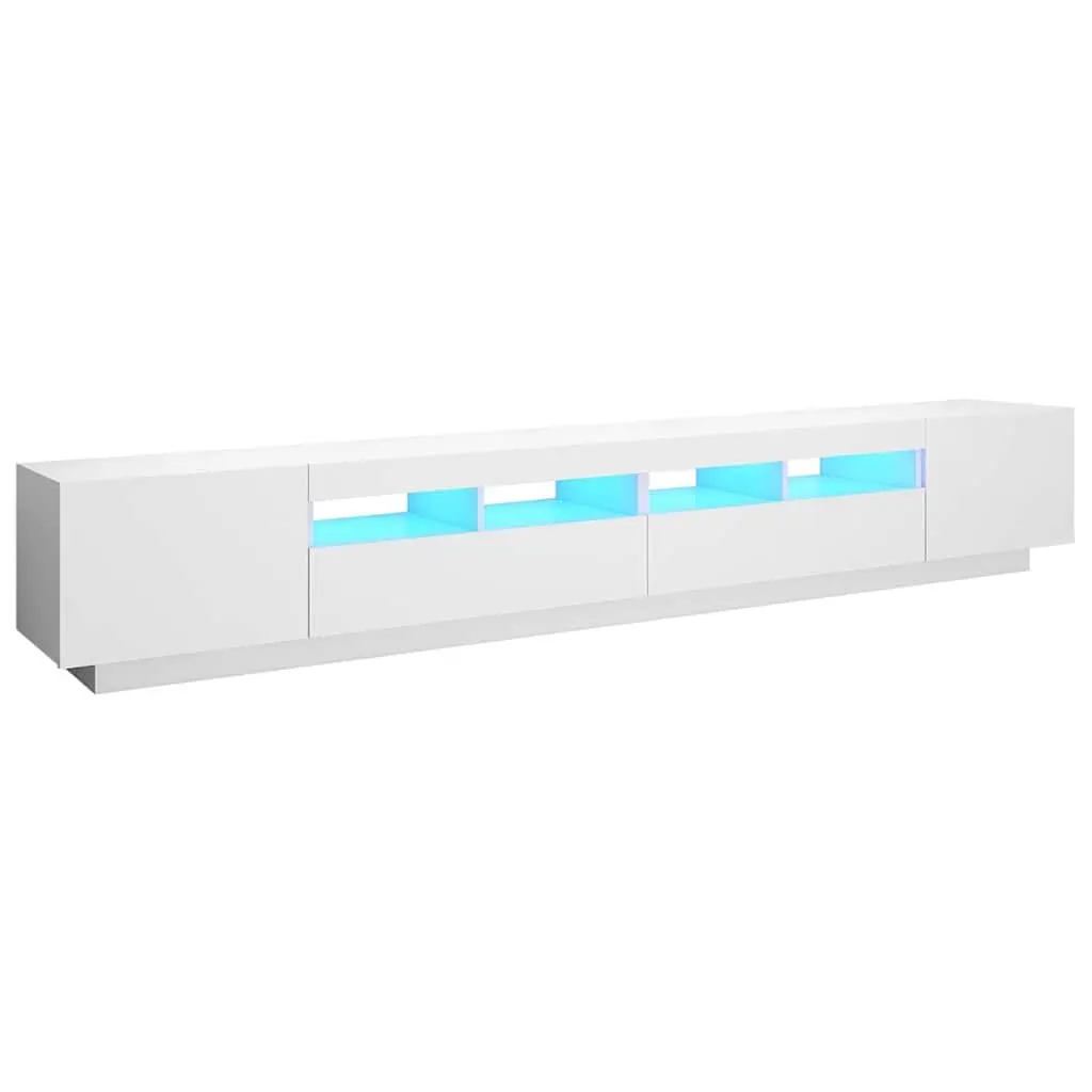 TV Cabinet with LED Lights Modern Media Storage Unit 260cm White