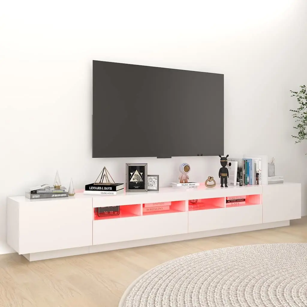 TV Cabinet with LED Lights Modern Media Storage Unit 260cm White
