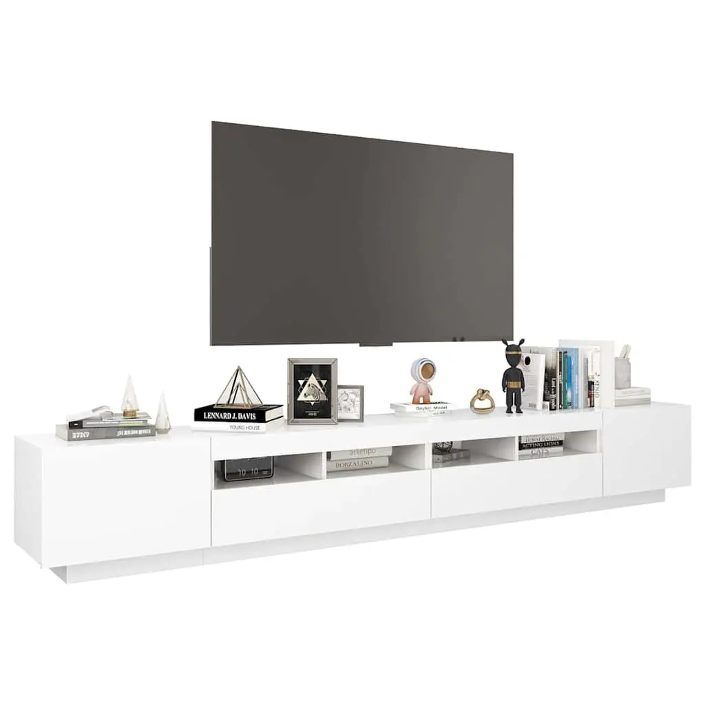 TV Cabinet with LED Lights Modern Media Storage Unit 260cm White