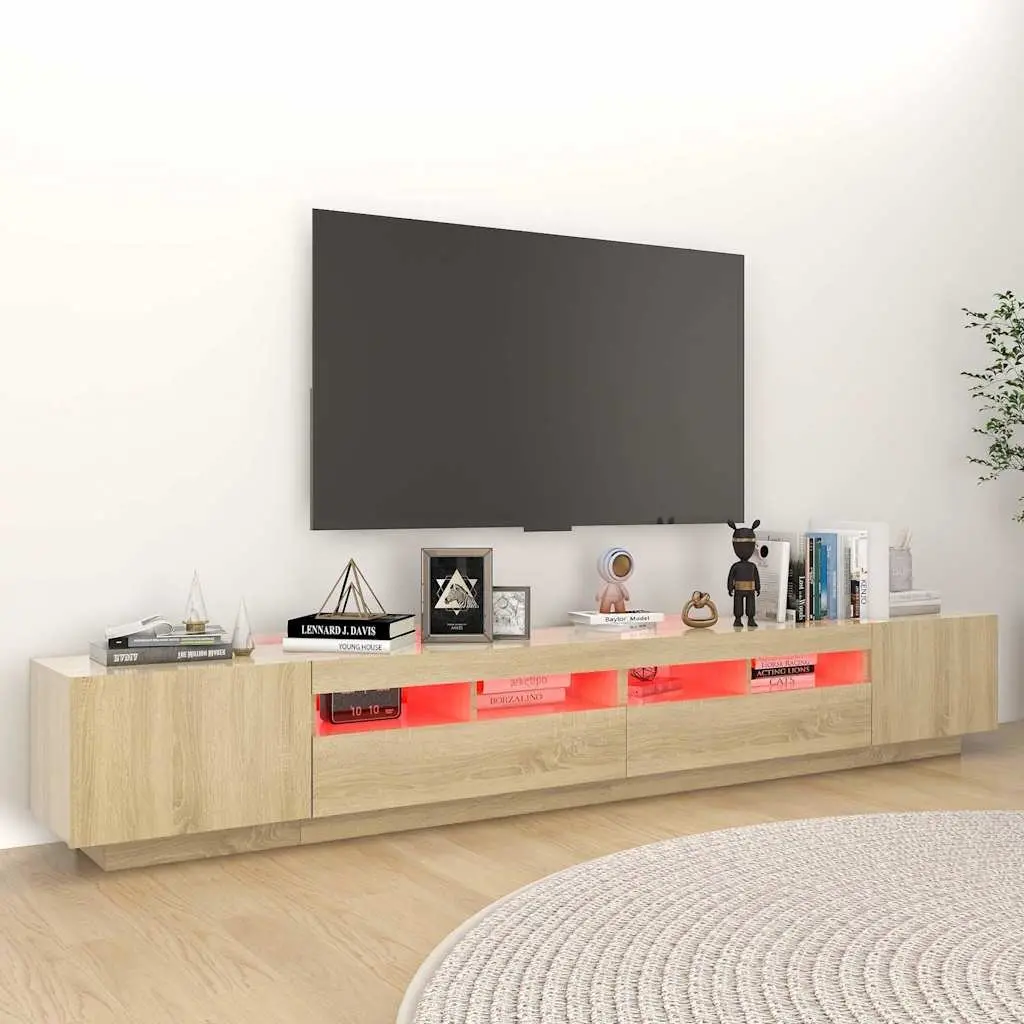 TV Cabinet RGB LED Lights Sonoma Oak Entertainment Unit Storage Media 260 x 35 x 40 cm