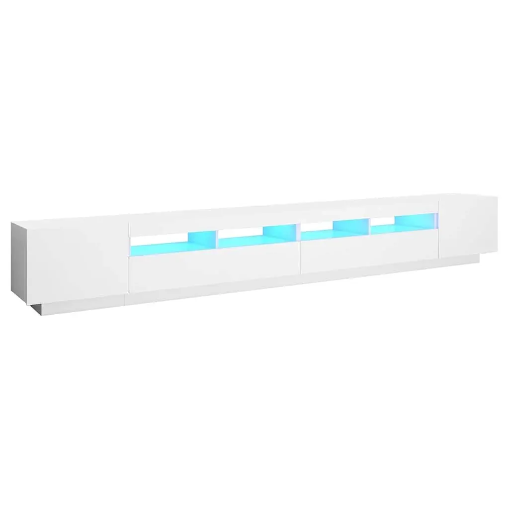 White TV Cabinet 300cm Media Storage Unit with LED Lighting Contemporary Organiser Stand