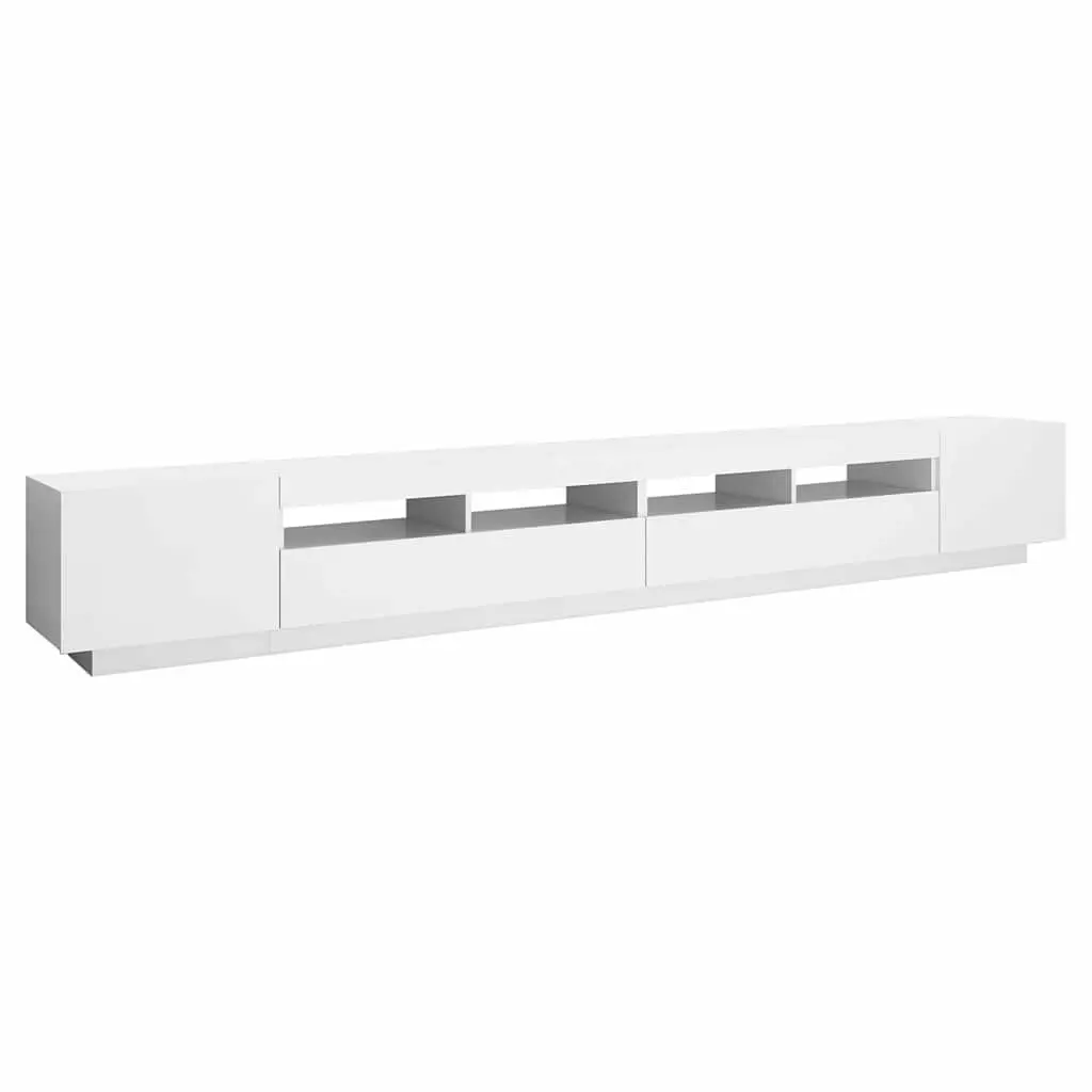 White TV Cabinet 300cm Media Storage Unit with LED Lighting Contemporary Organiser Stand