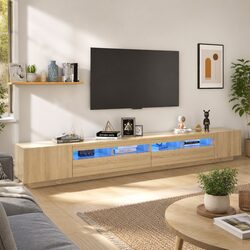 TV Cabinet with LED Lights Brown Wood Media Storage 300x35x40cm